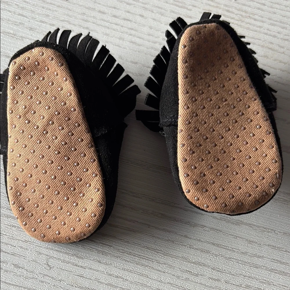 Black Suede Fringe Moccasins